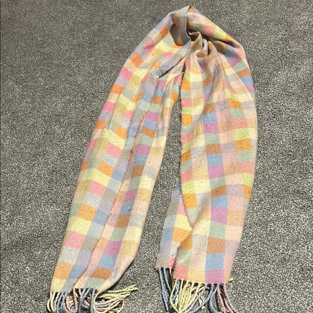 Colorful Checkered Fleece Scarf with Tassels